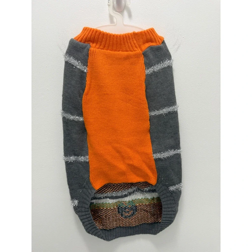 Barkwood Manor Halloween Dog Sweater XL Grey Orange Ghost Pumpkin Knit